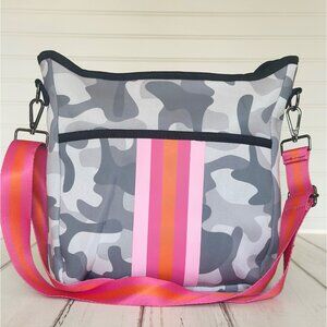 Neoprene Gray Camo Pink Stripe Lightweight Crossbody Purse